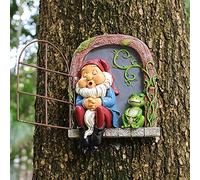Meyas Garden Sculptures Statues Outdoor Decoration, Resin Gnome Statue Elf Tree Hugger, Garden Peeker Yard Art, Tree Face Sculpture Gift