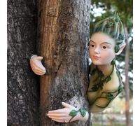 Meyas Garden Statues and Figures - Fairy Tree Decoration Sculpture Peeker - Outdoor Decoration Ornament for Yard and Garden - Art Tree Hugger