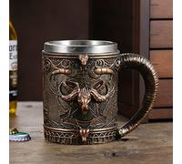 Meyas Stainless Steel Bull Head Beer Mug Tankard, Single Handle Beer Mug, Drinking Cup Coffee Mug, Medieval Drinkware Mug for Beverage Juice Beer Coffee, Birthday Gift for Men Dad, Bar Decoration 17oz