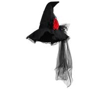 Meyaus Women Flower Sharp Pointed Fall Winter Spring Cap with veil Halloween Costume Witch Hat