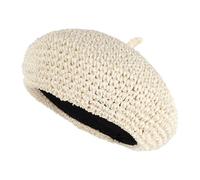 Meyaus Women Summer Straw Woven Sunhat Classic Beret Artist Painter Sun Hat Cap, Milky White, One Size