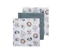 Meyco 452019 Muslin Nappy Set of 3 70 x 70 cm Animal Plain Stone Green-White
