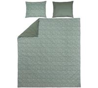 Meyco Home Basic Jersey Cheetah/Plain Bed Linen Double Bed (100% Cotton, Breathable Material, Easy Care, Practical Wrapping Strip, Dimensions: 240 x 200/220 cm), Forest Green