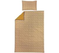 Meyco Home Basic Jersey Cheetah/Plain Bed Linen for 1 Person (100% Cotton, Breathable Material, Easy Care, Practical Wrapping Strip, Dimensions: 140 x 200/220 cm), Honey Gold