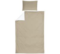 Meyco Home Basic Jersey Plain Bed Linen for 1 Person (100% Cotton, Breathable Material, Easy Care, Practical Wrapping Strip, Dimensions: 140 x 200/220 cm), Taupe/Cream White