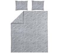 Meyco Home Zebra Double Bed Linen (Cotton, Breathable Material, Easy Care, Practical Wrapping Strip, Dimensions: 200 x 200/220 cm), Grey