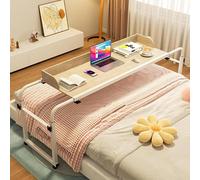 MEYEBP Bedtable Overbed Table with Wheels, Adjustable Height Over The Bed Table Desk King Size, Rolling Desk Over Bed, King Beds Rolling Medical Bed Desk for Hospital and Home
