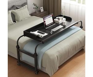MEYEBP Bedtable Overbed Table with Wheels, Adjustable Height Over The Bed Table King Size, Rolling Desk Over Bed for Hospital and Home