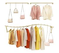 MEYEBP Wall Mounted Clothes Rail Coat Rack, Metal Clothes Rack Industrial Wedding Hanger Coat Rack, Creative Boutique Clothing Store Display Rack，Including 3 Pieces, Gold