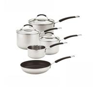 Meyer Stainless Steel Induction Hob Pan Set with Non Stick Frying Pan - 5 Piece Stainless Steel Pan Set, Oven & Dishwasher Safe, Silver