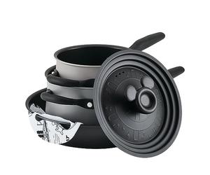 Meyer Disney Stackable Pots and Pans Set Non Stick - Disney 100 Steamboat Willie Limited Edition 4 Piece Pan Set, Induction Hob Suitable Cookware