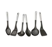 Meyer Everyday Nylon Tools/Cooking Utensils Set for Non Stick Cookware, 6 Piece: Slotted Turner, Solid Turner, Skimmer, Ladle, Slotted Spoon and Solid Spoon, Heat Resistant, Black with Gray Handles