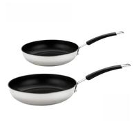 Meyer Non Stick Frying Pan Set of 2 - Stainless Steel Frying Pans Set 20 & 28cm, Induction Suitable, Dishwasher Safe, Soft Grip Heat Resistant Handles, Silver
