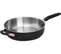 Meyer Stainless Steel Saute Pan 11", 4.5 Quart Searing Pan, Induction Compatible Pots and Pans, Dishwasher Safe, Oven Safe, Matte Black with Silicone Handles, Accent Series Cookware, 11 inch | 4.5 qt