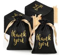 Meyeyaia 100 Pcs Thank You Satin Gift Bags with Drawstring 4 x 6 Inch Jewelry Candy Pouches for Wedding Bridal Shower Baby Shower, Drawstring Favor Bag for Birthday Holiday Party (Black, Gold)