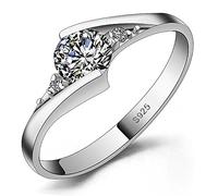 Meyiert 925 Sterling Silver Brilliant Round Cut Zirconia Eternity Promise Engagement Wedding Rings (N)