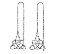 Meyiert 925 Sterling Silver Irish Celtic Knot Triangle Love Heart Needle Drop Threader Pull Through Earrings for Womens (White)