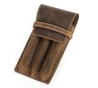 MEYINGOU Leather Pen Case Storage Holder, Vintage Leather Pencil Pouch 1pcs 2pcs 3pcs Handmade Personalised Creative Student Pen Case Coffee(L)