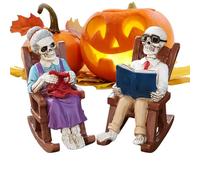 Meyjlgh Halloween Skeleton Couple Figurines,Rocking Chair Skull Figurine Ornament - Resin Statue Reading Couple Decor for Home Shelf Bedroom Mantel Bookshelf Halloween Holiday Display