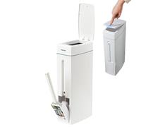 Meyjlgh Narrow Waste Can With Lid 4.5L Compact Bathroom Trash Bin Space Saving Bathroom Trash Bin With Toilet Brush Bins With Hidden Brush PP Ultra Slim White Toilet Bins For Office Kitchen Bedroom