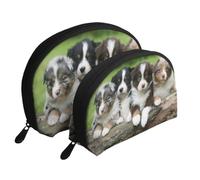 Meymuise Clutch Pouch, Australian Shepherd Small Puppies | Makeup Bags Coin Pouch Set Shell Shape Cosmetic Bag with Pockets, Toiletry Handbag for Daily Travel Lipstick Keys