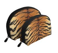 Meymuise Clutch Pouch, Faux Siberian Tiger Skin | Makeup Bags Coin Pouch Set Shell Shape Cosmetic Bag with Pockets, Toiletry Handbag for Daily Travel Lipstick Keys