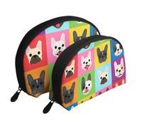 Meymuise Clutch Pouch, French Bulldog Faces Background Pop Art | Makeup Bags Coin Pouch Set Shell Shape Cosmetic Bag with Pockets, Toiletry Handbag for Daily Travel Lipstick Keys