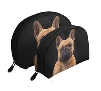 Meymuise Clutch Pouch, French Bulldog On Black | Makeup Bags Coin Pouch Set Shell Shape Cosmetic Bag with Pockets, Toiletry Handbag for Daily Travel Lipstick Keys