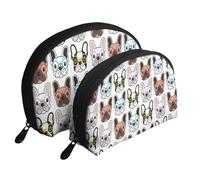 Meymuise Clutch Pouch, French Bulldog with Glasses | Makeup Bags Coin Pouch Set Shell Shape Cosmetic Bag with Pockets, Toiletry Handbag for Daily Travel Lipstick Keys