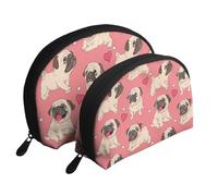 Meymuise Clutch Pouch, Valentine's Day Heart Pug Dog | Makeup Bags Coin Pouch Set Shell Shape Cosmetic Bag with Pockets, Toiletry Handbag for Daily Travel Lipstick Keys