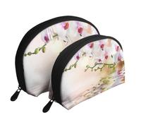 Meymuise Clutch Pouch, White Orchid in The Pond | Makeup Bags Coin Pouch Set Shell Shape Cosmetic Bag with Pockets, Toiletry Handbag for Daily Travel Lipstick Keys