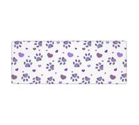 Meymuise Desk Mats, Purple Paws Print with Heart | 31.5x11.8 in Extended Large Mouse Pad with Stitched Edges, Anti-Slip Rubber Base Computer Keyboard Protector for Home Officet