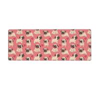 Meymuise Desk Mats, Valentine's Day Heart Pug Dog | 31.5x11.8 in Extended Large Mouse Pad with Stitched Edges, Anti-Slip Rubber Base Computer Keyboard Protector for Home Officet
