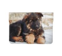 Meymuise Laptop Sleeve, German Shepherd Puppies Print | 13-14in PU Leather Envelope Notebook Bag, Ultrabook Tablet Protective Case with Mouse Pad Function, Water-Resistant