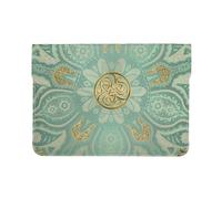 Meymuise Laptop Sleeve, Soft Sage Green And Gold Celtic Mandala | 13-14in PU Leather Envelope Notebook Bag, Ultrabook Tablet Protective Case with Mouse Pad Function, Water-Resistant