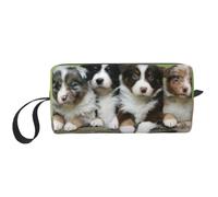 Meymuise Makeup Bag, Australian Shepherd Small Puppies | Compact Multi-Purpose Zippered Padded Travel Pouch with Handle, Storage Organizer for Tech Accessories, Trip Work & Daily Use