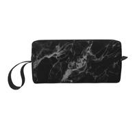 Meymuise Makeup Bag, Black Marble Luxury Dark Rock Smooth Surface | Compact Multi-Purpose Zippered Padded Travel Pouch with Handle, Storage Organizer for Tech Accessories, Trip Work & Daily Use