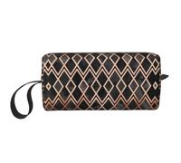 Meymuise Makeup Bag, Copper & Black Geo Diamonds | Compact Multi-Purpose Zippered Padded Travel Pouch with Handle, Storage Organizer for Tech Accessories, Trip Work & Daily Use