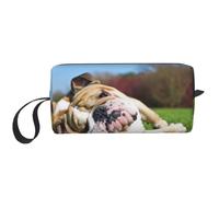 Meymuise Makeup Bag, English Bulldogs Tired Dogs Lawn Pets English | Compact Multi-Purpose Zippered Padded Travel Pouch with Handle, Storage Organizer for Tech Accessories, Trip Work & Daily Use