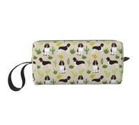 Meymuise Makeup Bag, English Springer Spaniel Cactus Dog | Compact Multi-Purpose Zippered Padded Travel Pouch with Handle, Storage Organizer for Tech Accessories, Trip Work & Daily Use