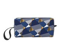 Meymuise Makeup Bag, Gold and Blue Luxury Seamless | Compact Multi-Purpose Zippered Padded Travel Pouch with Handle, Storage Organizer for Tech Accessories, Trip Work & Daily Use