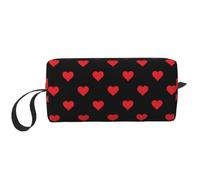 Meymuise Makeup Bag, Hearts Red On Black | Compact Multi-Purpose Zippered Padded Travel Pouch with Handle, Storage Organizer for Tech Accessories, Trip Work & Daily Use