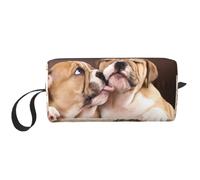 Meymuise Makeup Bag, Kiss English Bulldog Puppies | Compact Multi-Purpose Zippered Padded Travel Pouch with Handle, Storage Organizer for Tech Accessories, Trip Work & Daily Use