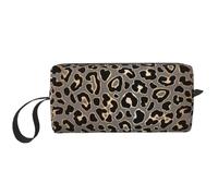 Meymuise Makeup Bag, Leopard Seamless Pattern Design in Luxury Gold | Compact Multi-Purpose Zippered Padded Travel Pouch with Handle, Storage Organizer for Tech Accessories, Trip Work & Daily Use