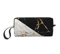 Meymuise Makeup Bag, Luxury Gold Marble Abstract Black and White | Compact Multi-Purpose Zippered Padded Travel Pouch with Handle, Storage Organizer for Tech Accessories, Trip Work & Daily Use