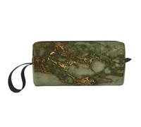 Meymuise Makeup Bag, Luxury Green and Gold Marble | Compact Multi-Purpose Zippered Padded Travel Pouch with Handle, Storage Organizer for Tech Accessories, Trip Work & Daily Use