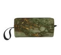 Meymuise Makeup Bag, Luxury Green and Gold Marble Parties | Compact Multi-Purpose Zippered Padded Travel Pouch with Handle, Storage Organizer for Tech Accessories, Trip Work & Daily Use