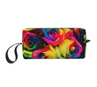 Meymuise Makeup Bag, Rainbow Petal Roses | Compact Multi-Purpose Zippered Padded Travel Pouch with Handle, Storage Organizer for Tech Accessories, Trip Work & Daily Use