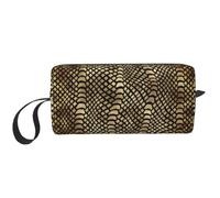 Meymuise Makeup Bag, Safari African Black Gold Python Animal Skin Pattern | Compact Multi-Purpose Zippered Padded Travel Pouch with Handle, Storage Organizer for Tech Accessories, Trip Work & Daily Use