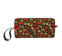 Meymuise Makeup Bag, Traditional Russian Khokhloma | Compact Multi-Purpose Zippered Padded Travel Pouch with Handle, Storage Organizer for Tech Accessories, Trip Work & Daily Use